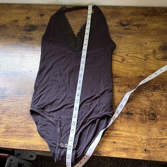 American Eagle Essential Black Lace Deep V-Neck Halter Bodysuit - Picture 7 of 12